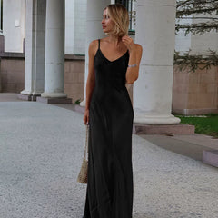 Bareback Satin Camille Dress for Women - Long backless Satin Strap Dress
