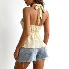 2026 new V-neck backless hanging neck vest with vacation style and sexy spicy girl jacquard summer top sleeveless