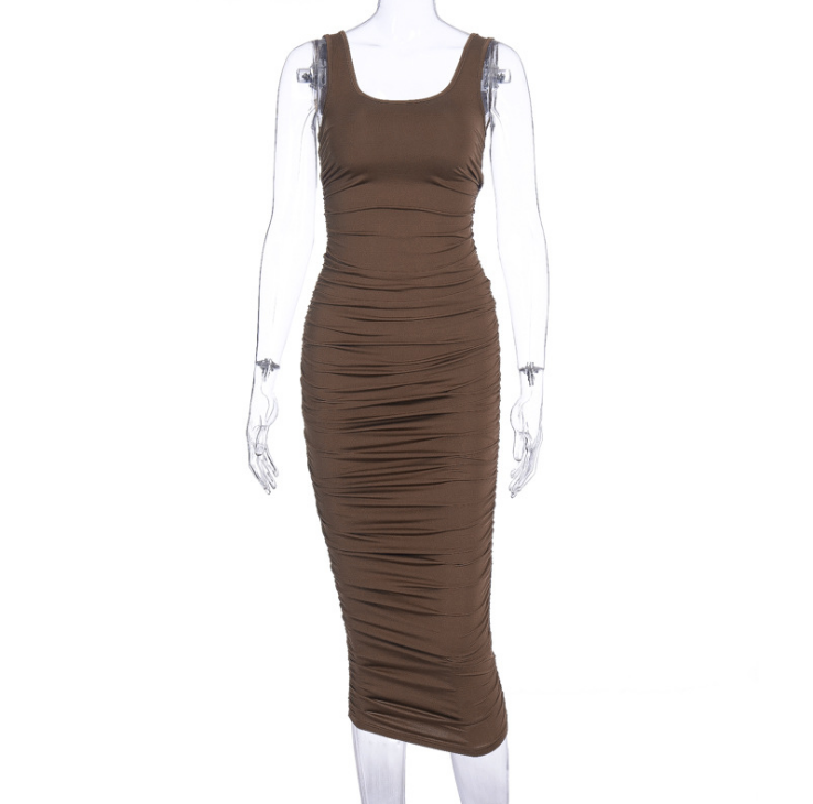 Solid color sleeveless slim pleated dress solid color sleeveless pleated dress
