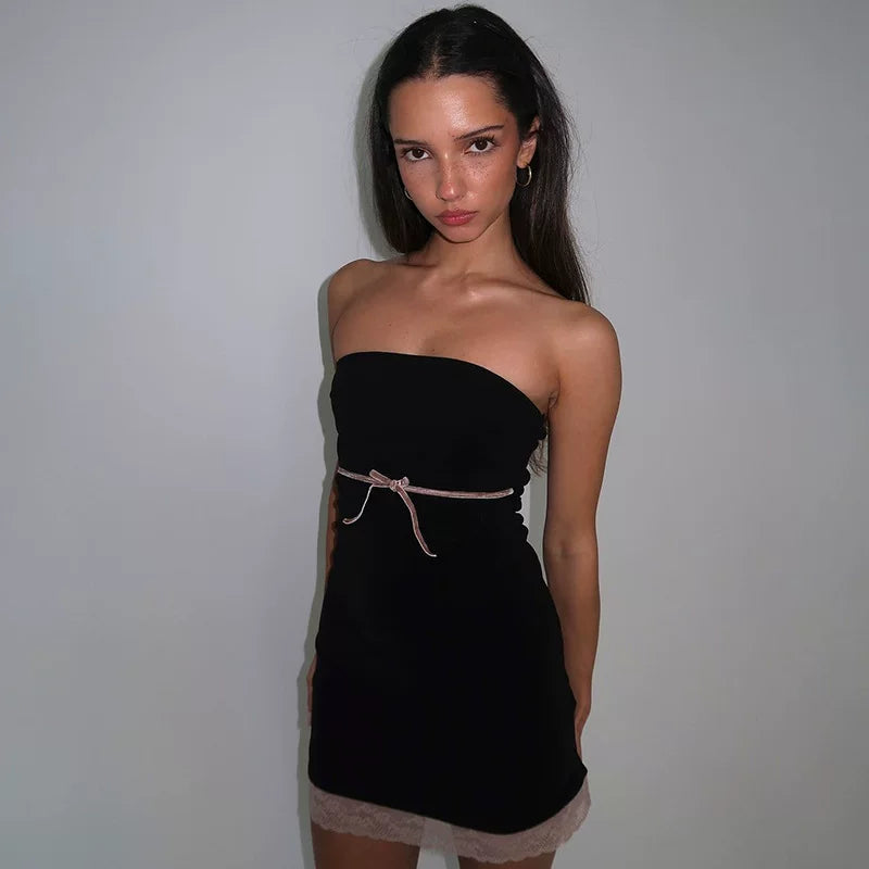 Slim Fit One Line Neck Wrap Chest Dress修身一字领裹胸连衣裙