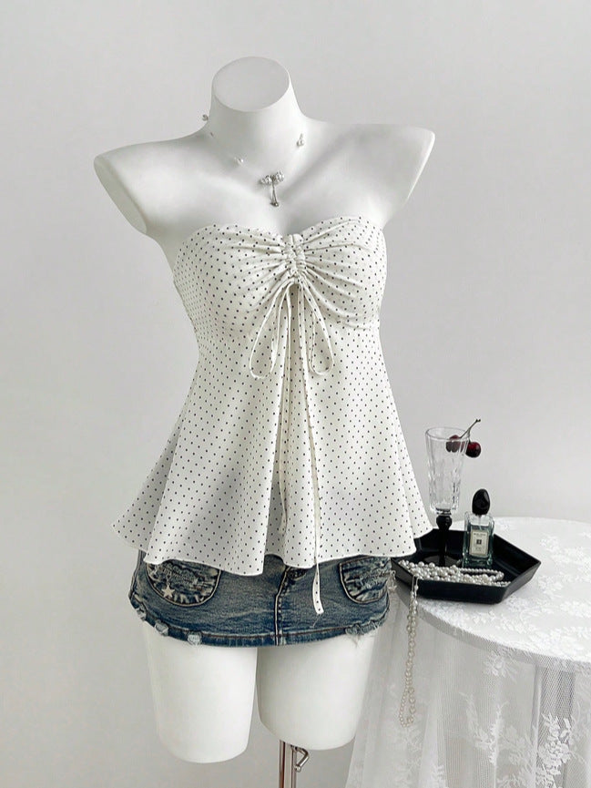 2026 foreign trade summer new product strapless drawstring polka dot fashion women's clothing European and American cross-border e-commerce camisole vest top