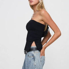2026 European and American cross-border strapless split summer vest fashion trend simple off shoulder daily beach women's top