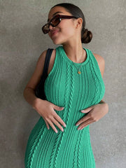 Fashion knitted sleeveless round neck dress for women