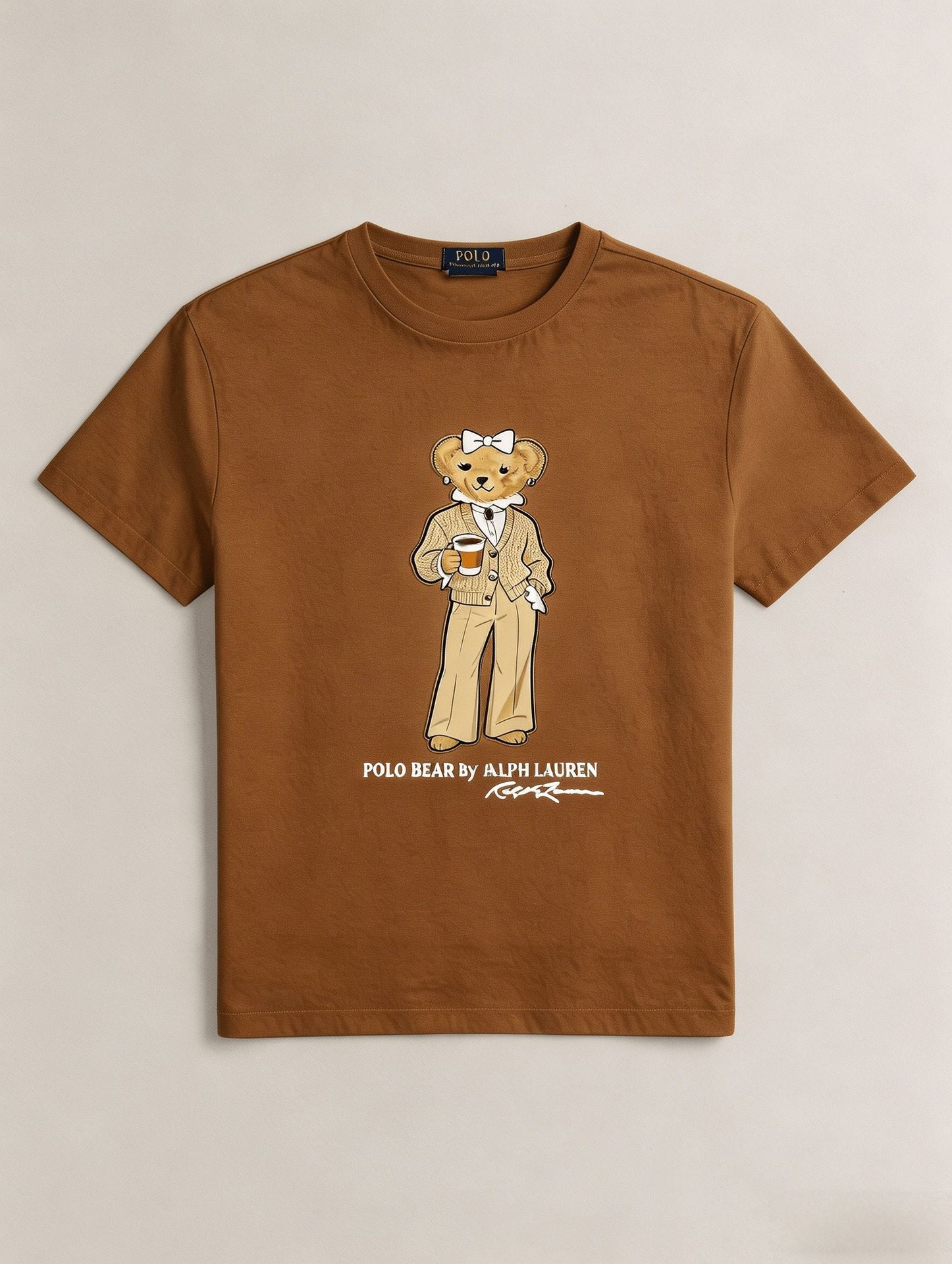 European and American Cross border 2026 Summer Cross border Women's Fashion New Casual Bear Printed Round Neck T-shirt Short Sleeve Top