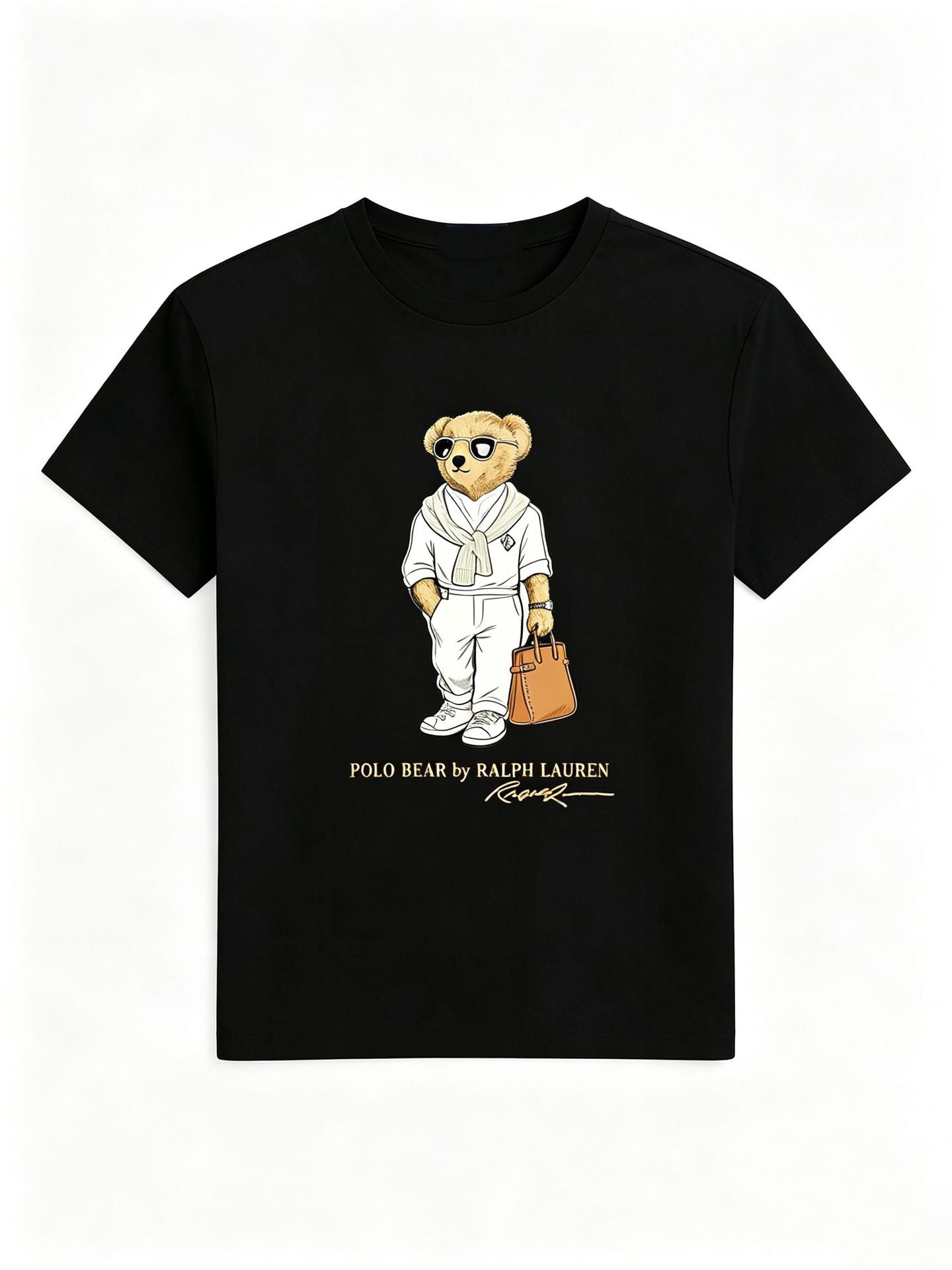 European and American Cross border 2025 Summer Cross border Women's Fashion New Casual Bear Printed T-shirt Round Neck Loose Short Sleeve