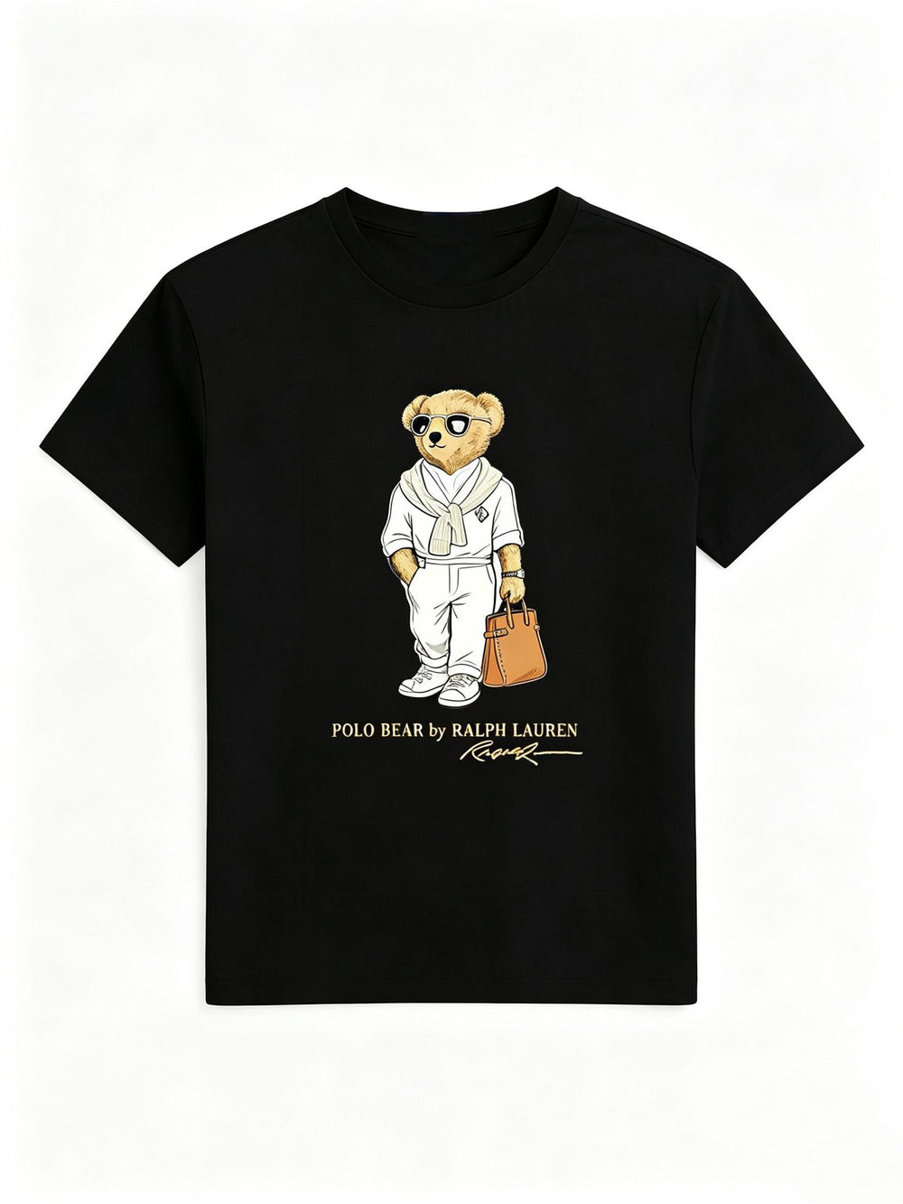European and American Cross border 2025 Summer Cross border Women's Fashion New Casual Bear Printed T-shirt Round Neck Loose Short Sleeve