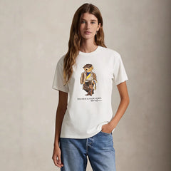 European and American Cross border 2026 Summer Cross border Women's Fashion New Casual Bear Printed Round Neck T-shirt Short Sleeve Top