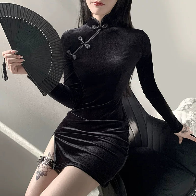 New slim fit high waisted cheongsam dress, improved retro short skirt for women, slim cheongsam dress