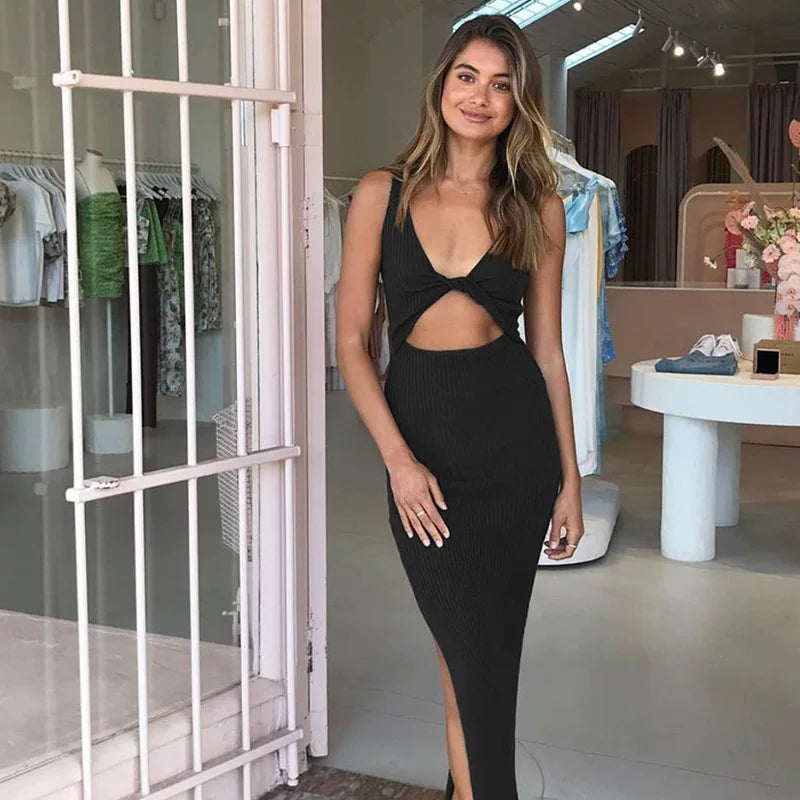 Tank Top Skirt Split Fit Dress Tank Top Skirt Twisted Split Sexy Slimming Dress for Women