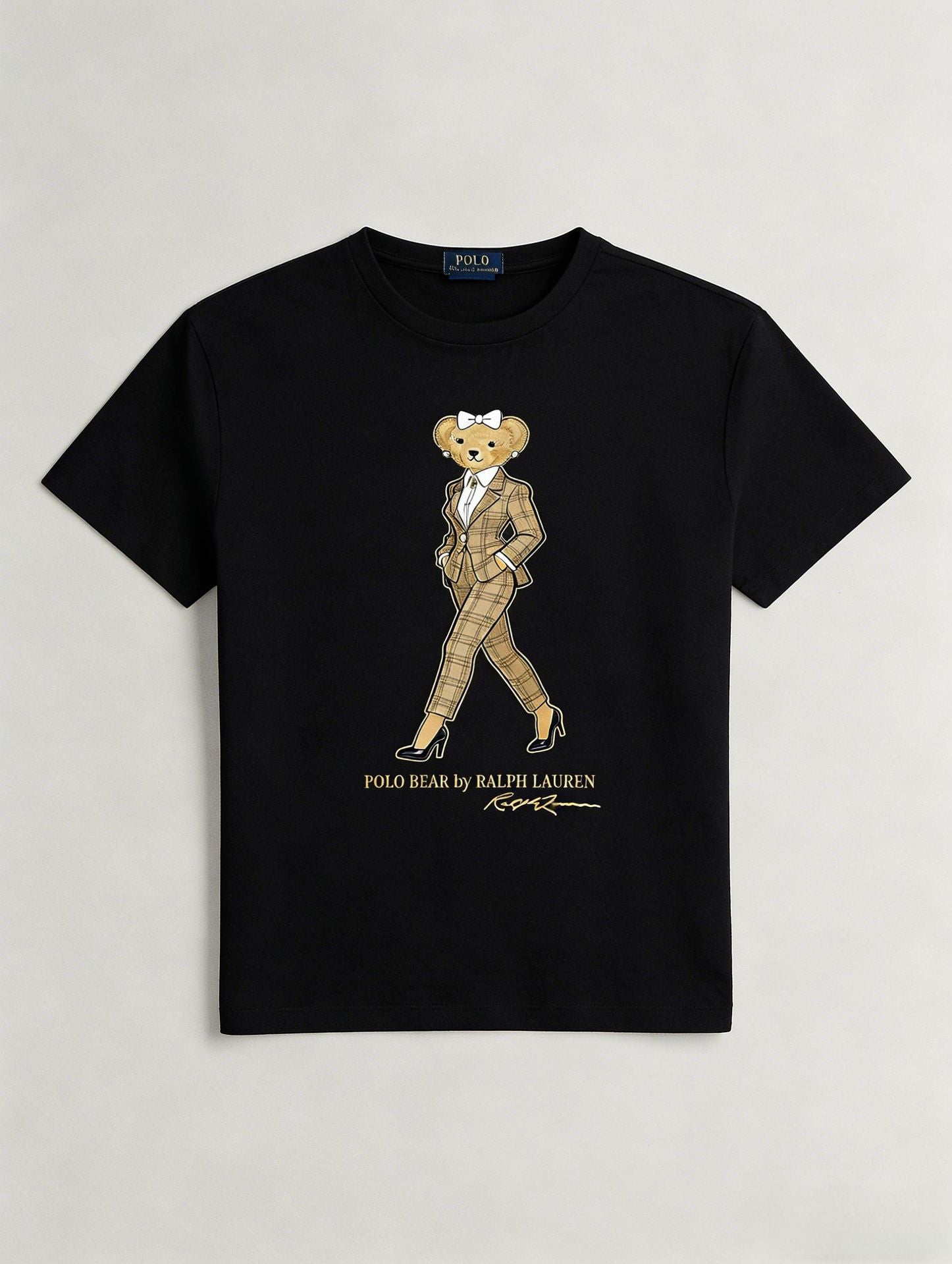 European and American Cross border 2026 Summer Cross border Women's Fashion New Casual Bear Printed Round Neck T-shirt Short Sleeve Top