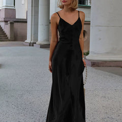 Bareback Satin Camille Dress for Women - Long backless Satin Strap Dress