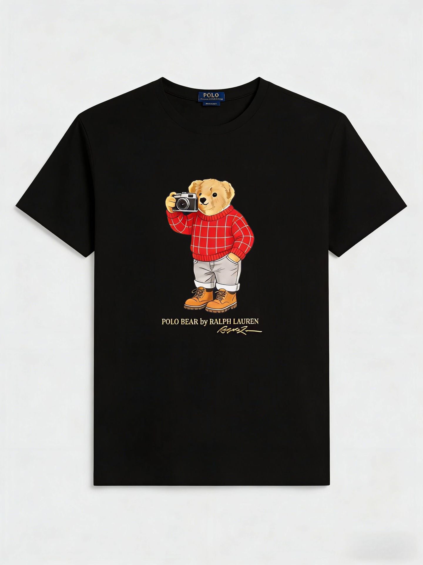 European and American Cross border 2025 Summer Cross border Women's Fashion New Casual Bear Printed T-shirt Round Neck Loose Short Sleeve