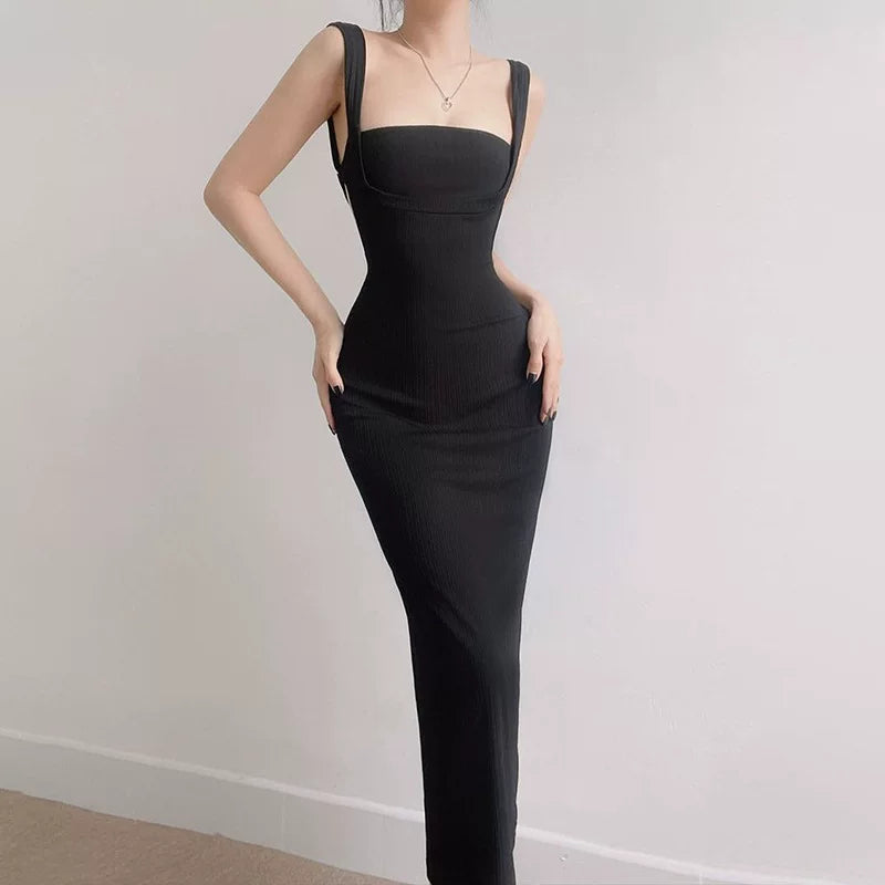 Dress Lace Slim Fit Long Dress Knitted backless camisole dress with straps, slim fit long dress
