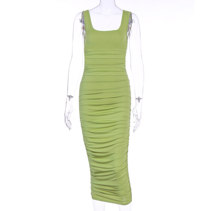 Solid color sleeveless slim pleated dress solid color sleeveless pleated dress