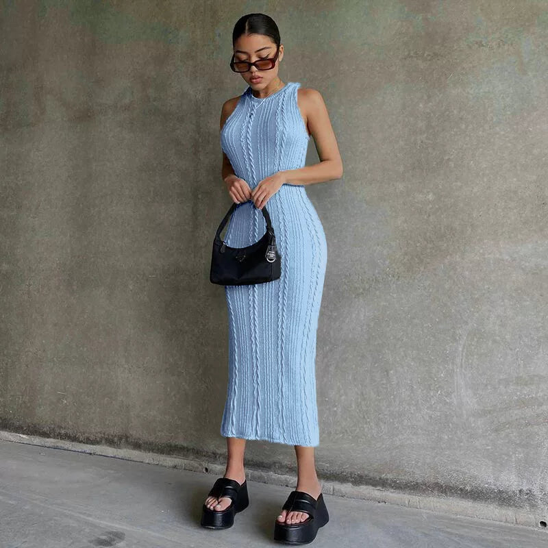 Fashion knitted sleeveless round neck dress for women