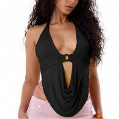 2026 European and American cross-border Amazon new vest sexy hot girl foreign trade hanging neck deep V hollow out women's clothing small backless
