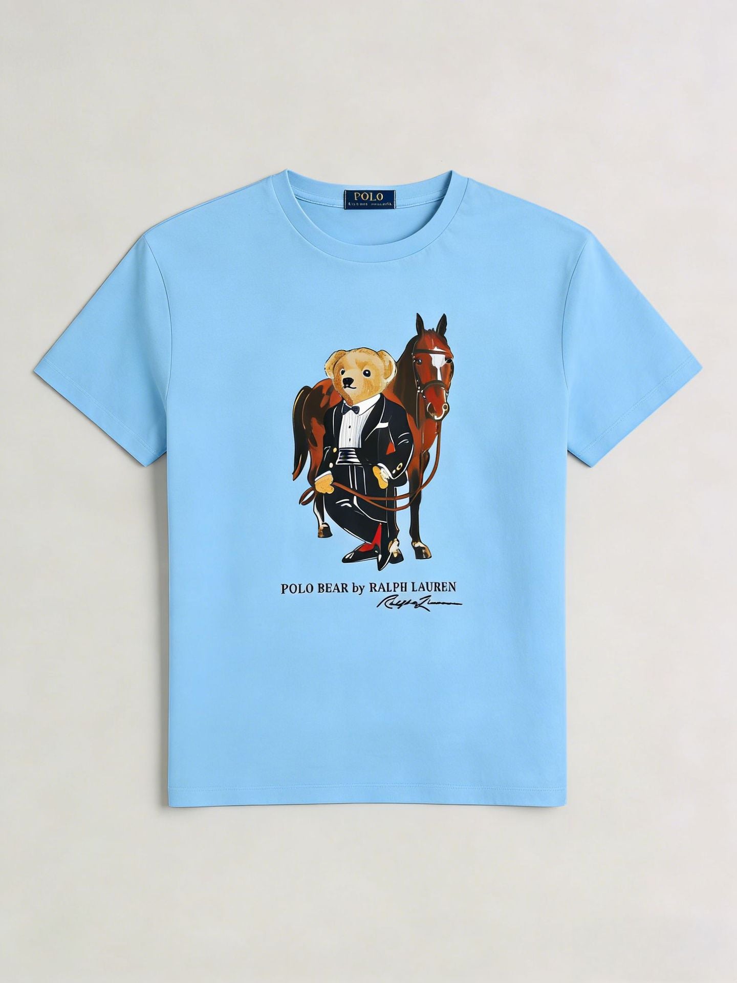 European and American Cross border 2025 Summer Cross border Women's Fashion New Casual Bear Printed T-shirt Round Neck Loose Short Sleeve