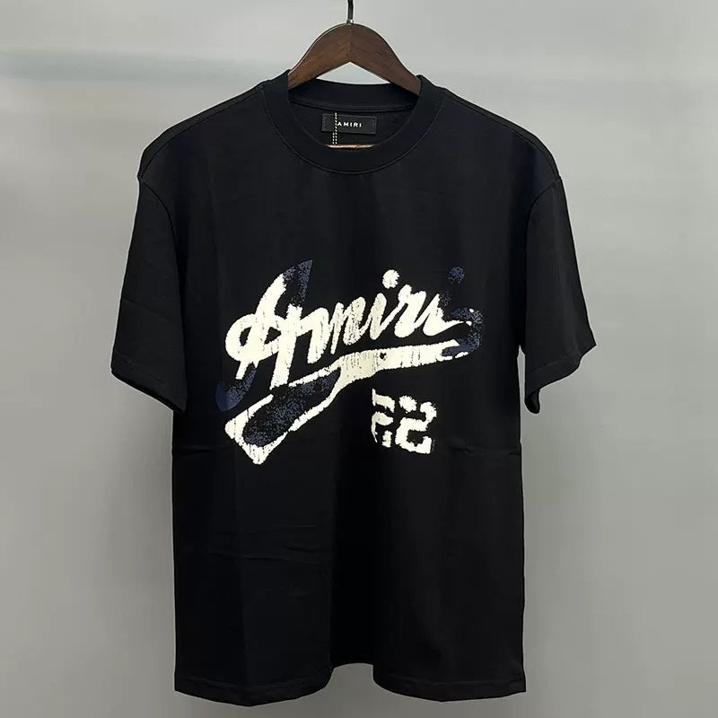 Amiri Script Logo & Number Graphic Short Sleeve T-Shirt - Black