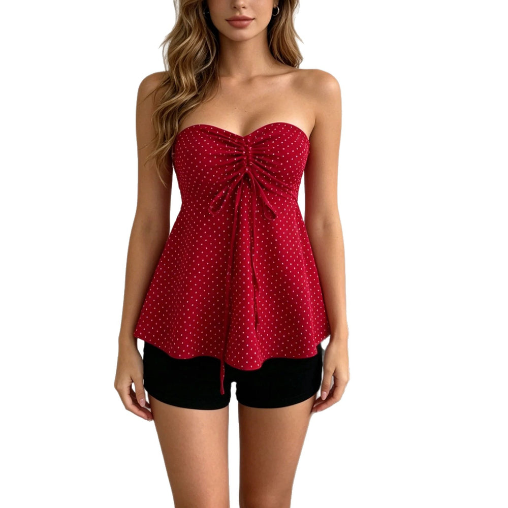 2026 foreign trade summer new product strapless drawstring polka dot fashion women's clothing European and American cross-border e-commerce camisole vest top