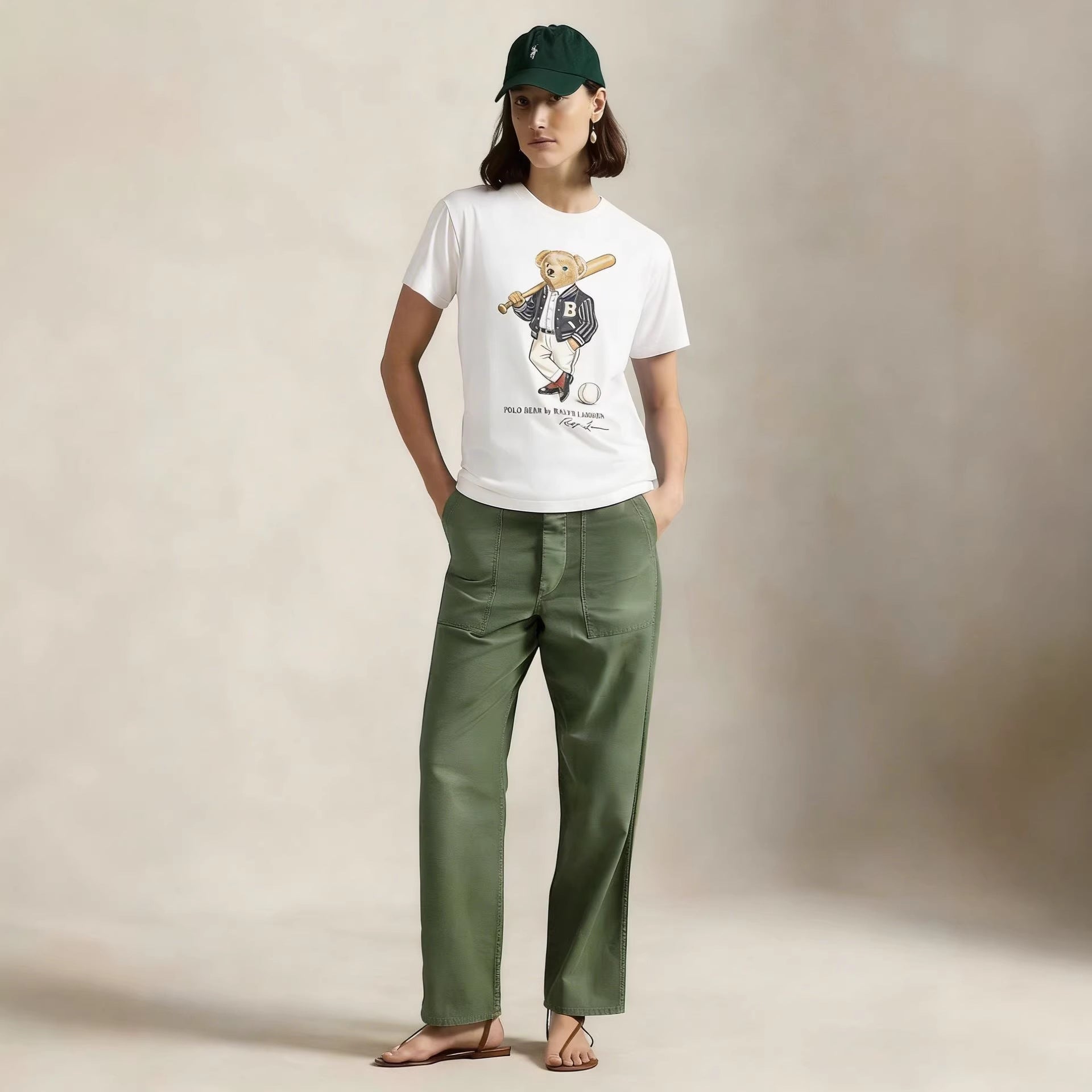 European and American Cross border 2026 Summer Cross border Women's Fashion New Casual Bear Printed Round Neck T-shirt Short Sleeve Top