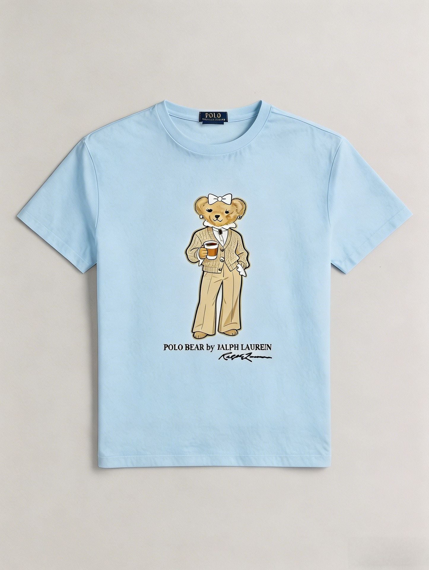 European and American Cross border 2026 Summer Cross border Women's Fashion New Casual Bear Printed Round Neck T-shirt Short Sleeve Top