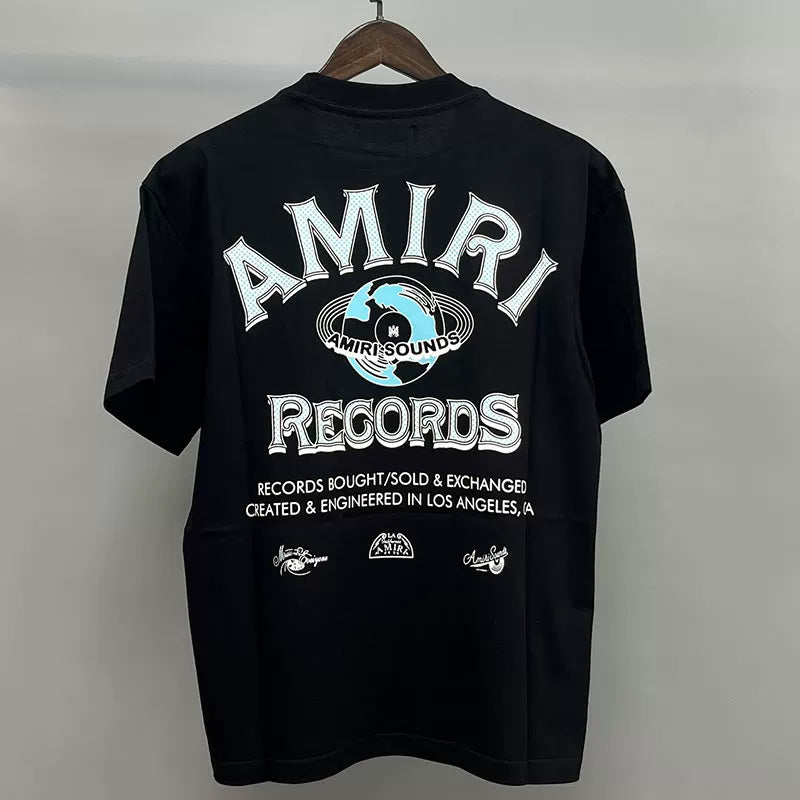 Amiri Records Globe & Bandana Typography Graphic Short Sleeve T-Shirt - Black