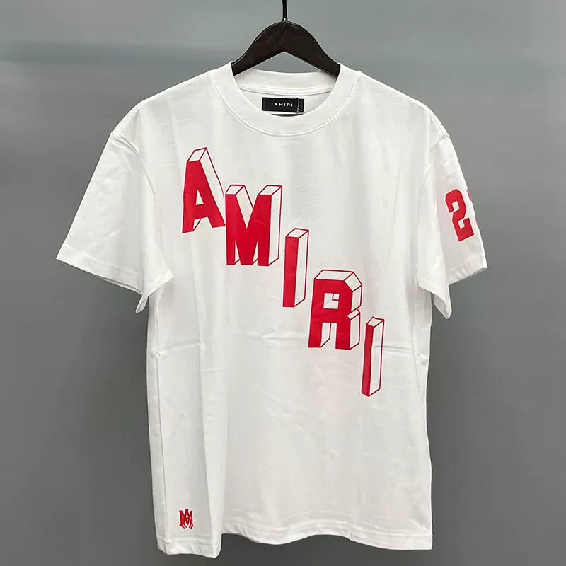 Amiri 3D Block Letter Graphic Short Sleeve T-Shirt - White / Red