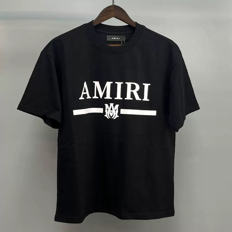 Amiri MA Monogram Stripe Logo Graphic Short Sleeve T-Shirt - Black / White